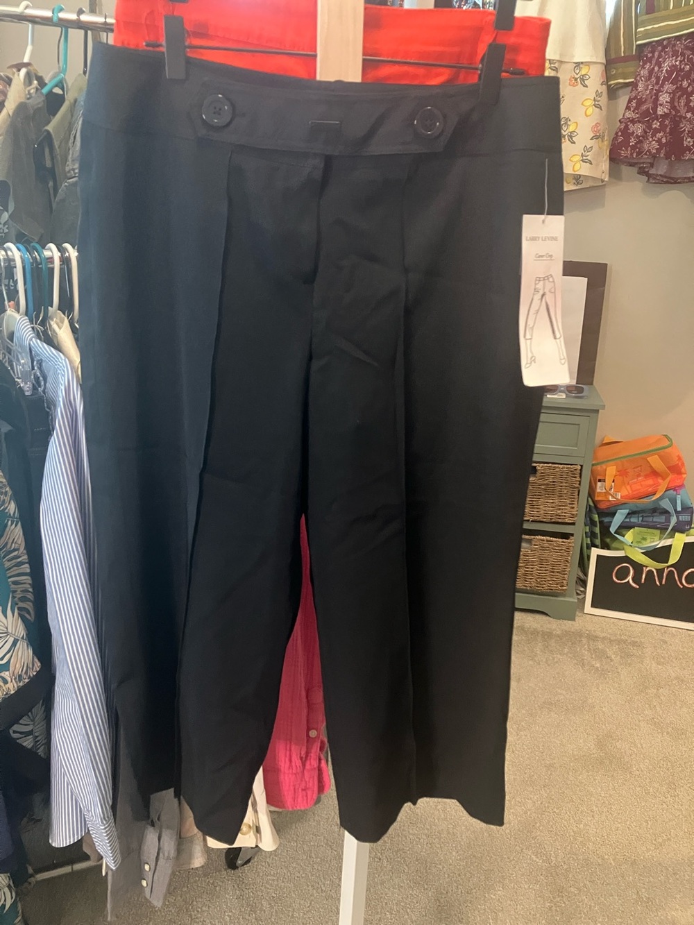 Larry Levine Black Cropped Wide-Leg Pants